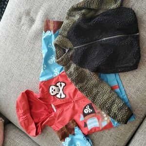 2T pirate raincoat and camo sherpa coat.